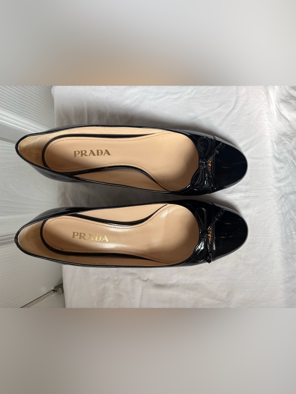 Prada Black Patent Leather Bow Ballet Flats